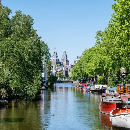 Canal with a view of Amsterdam's Rijksmuseum