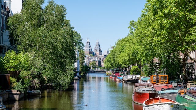 Canal with a view of Amsterdam's Rijksmuseum
