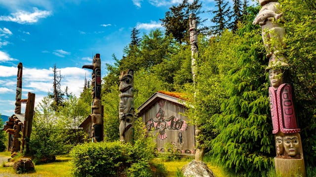 Native American Totems and Clan House in Ketchikan