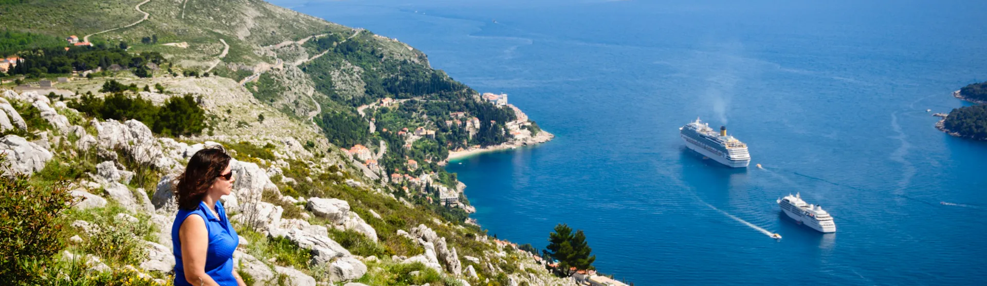 Cruise ships in the bay just outside of the city of Dubrovnik, Croatia