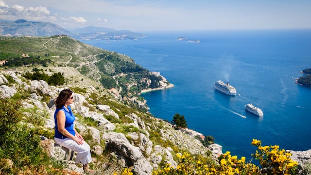 Cruise ships in the bay just outside of the city of Dubrovnik, Croatia