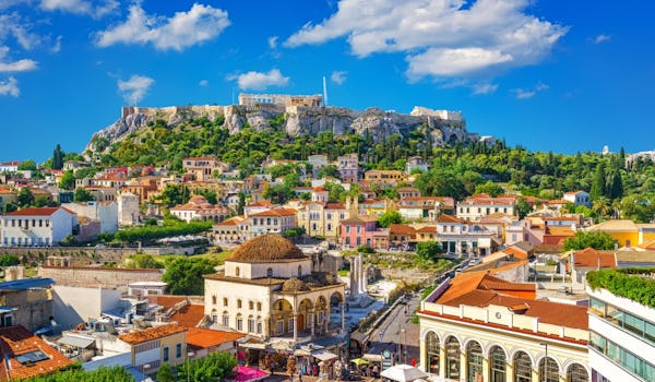 View of the Acropolis from the Plaka, Athens, Greece