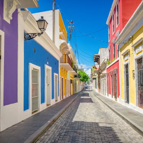 Cobbled alley and colourful houses in Old San Juan