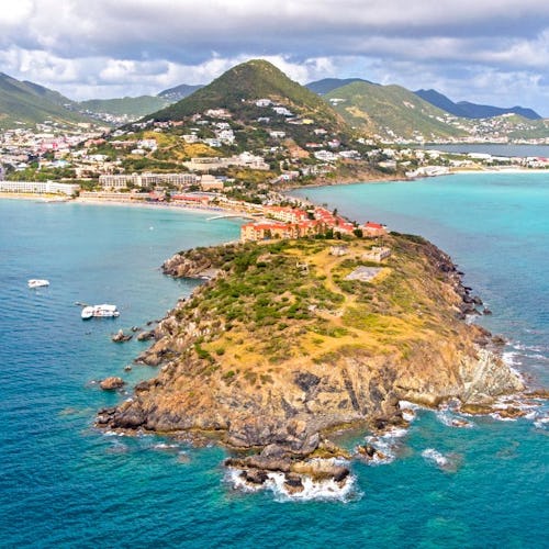 Aerial view of Islands of St. Maarten with Philipsburg
