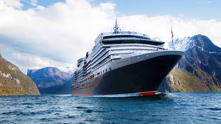 Cunard's Queen Victoria sailing through the Norwegian Fjords