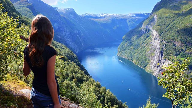 Woman in the Norwegian Fjords, Strada, Norway