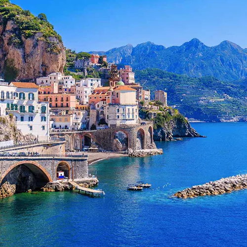 Amalfi Coast, Italy, Mediterranean. View of Atrani town and the Amalfi Coast.