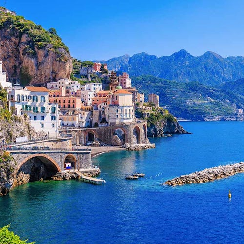Amalfi Coast, Italy, Mediterranean. View of Atrani town and the Amalfi Coast.