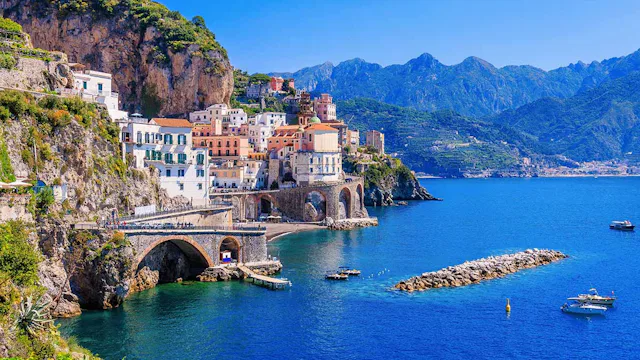 Amalfi Coast, Italy, Mediterranean. View of Atrani town and the Amalfi Coast.