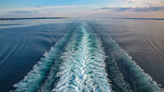 Wake of a ship across the Atlantic Ocean