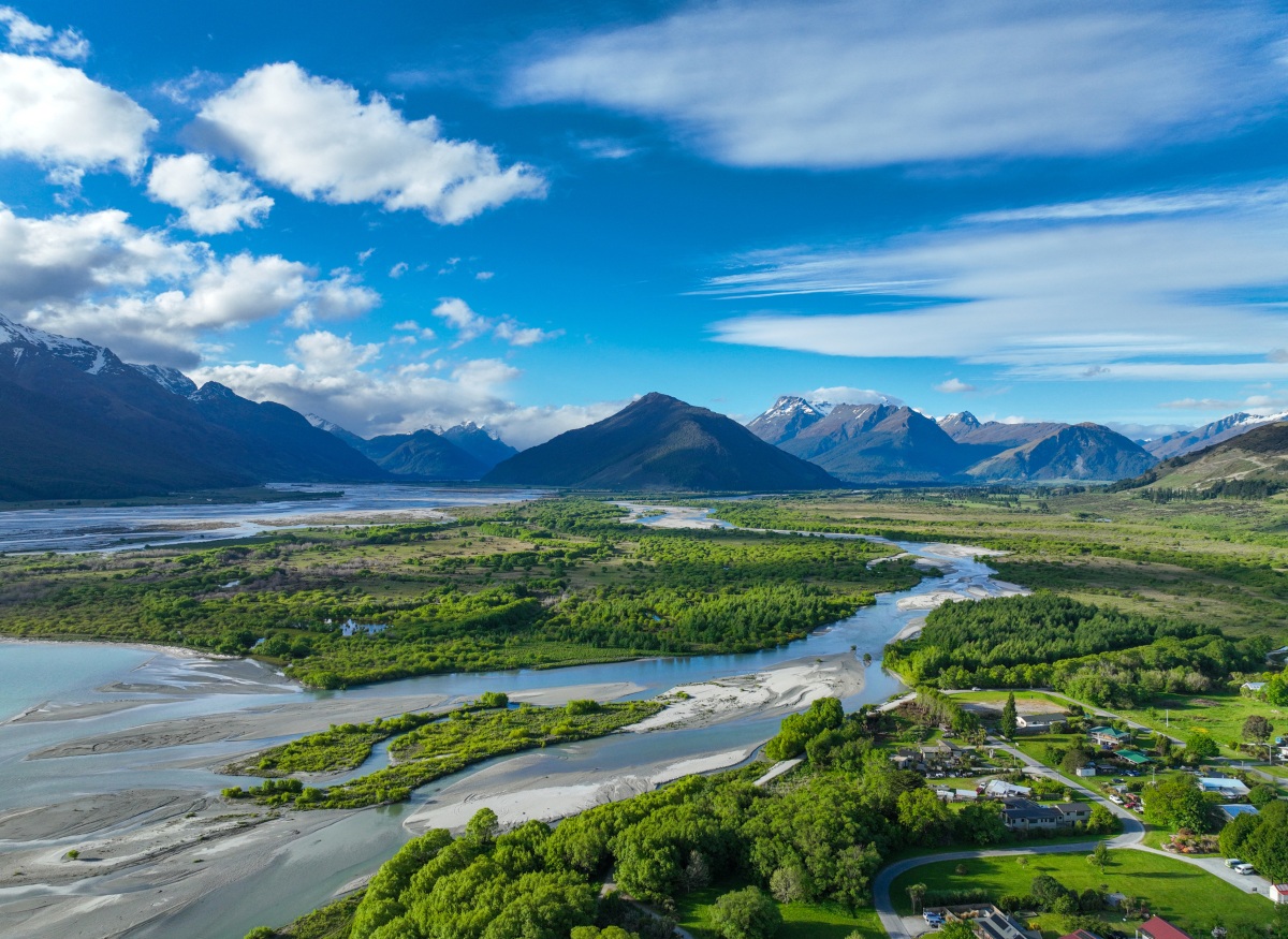 Glenorchy village and landscape in New Zealand