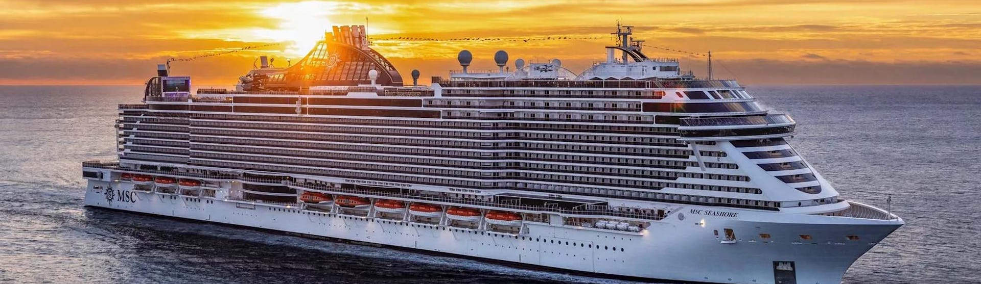 MSC Seashore at sunset