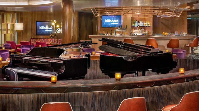 Two grand pianos in Holland America's Billboard on board