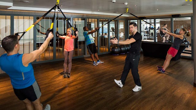 Passengers taking a fitness class on board Holland America