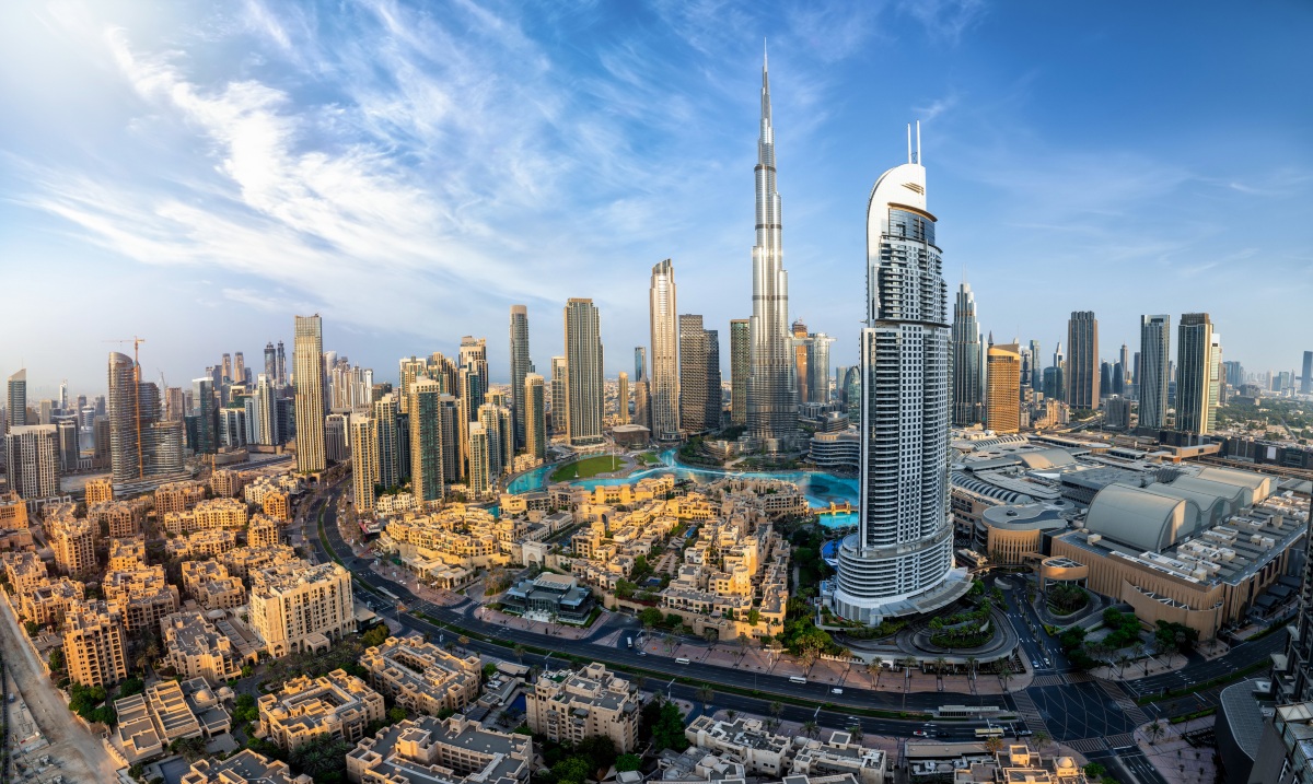 Panoramic view of the downtown district skyline of Dubai