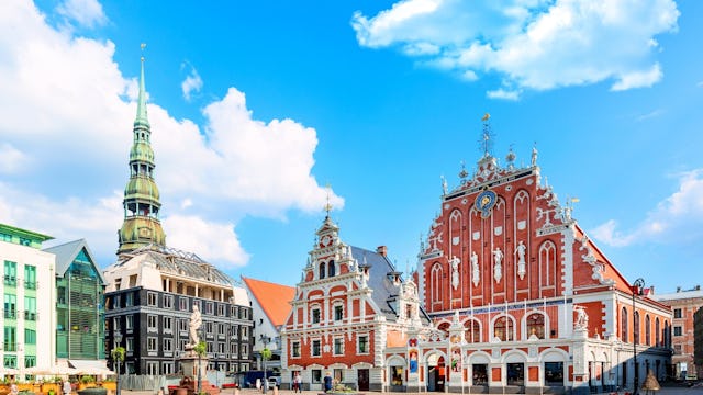 View of the Old Town Ratslaukums square in Riga, Latvia
