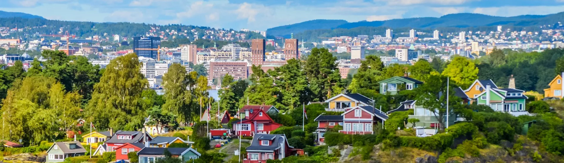View of Oslo between city and typical nordic cottages