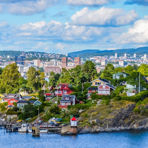 View of Oslo between city and typical nordic cottages