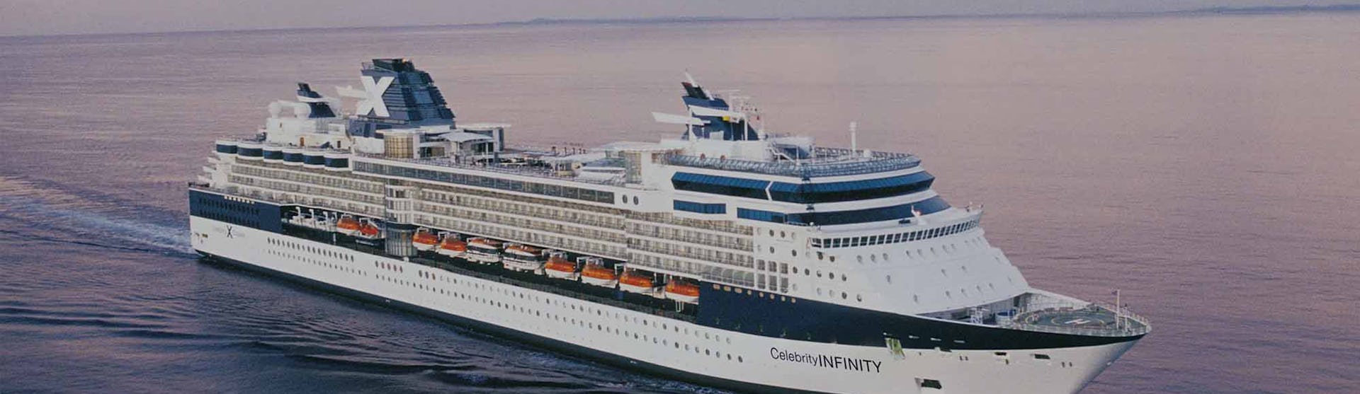 Celebrity Infinity Cruise Ship at sea at twilight