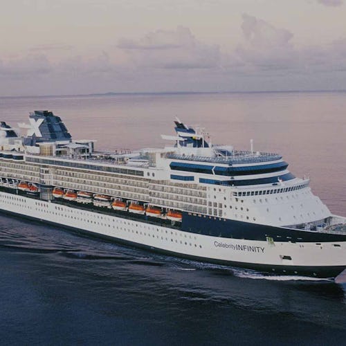 Celebrity Infinity Cruise Ship at sea at twilight
