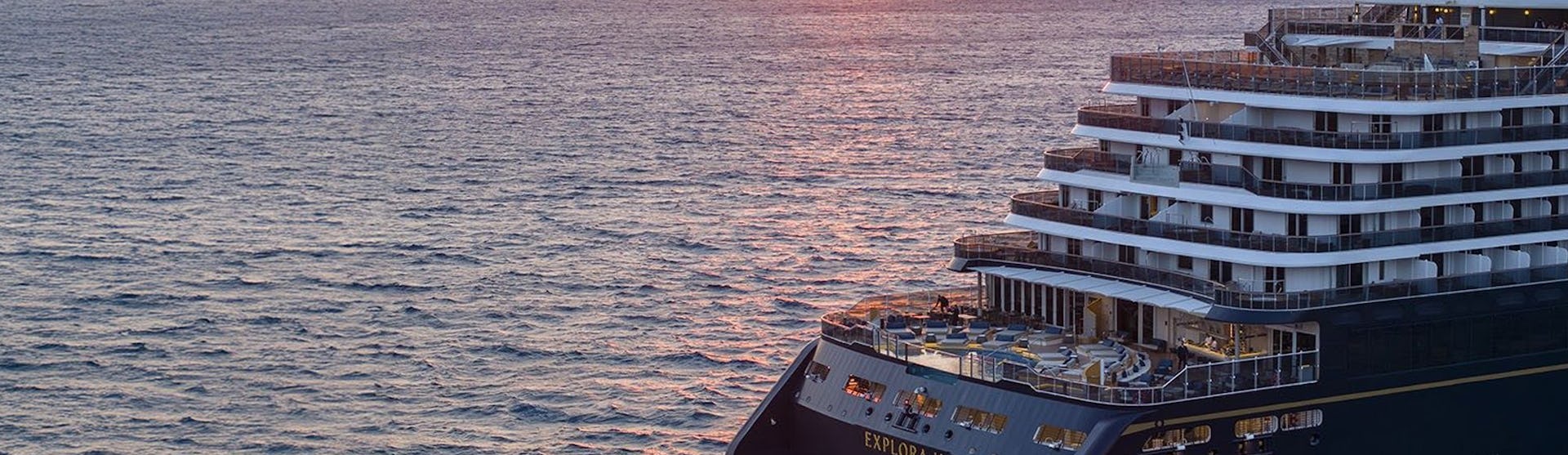 Stern end of Explora II at sunset