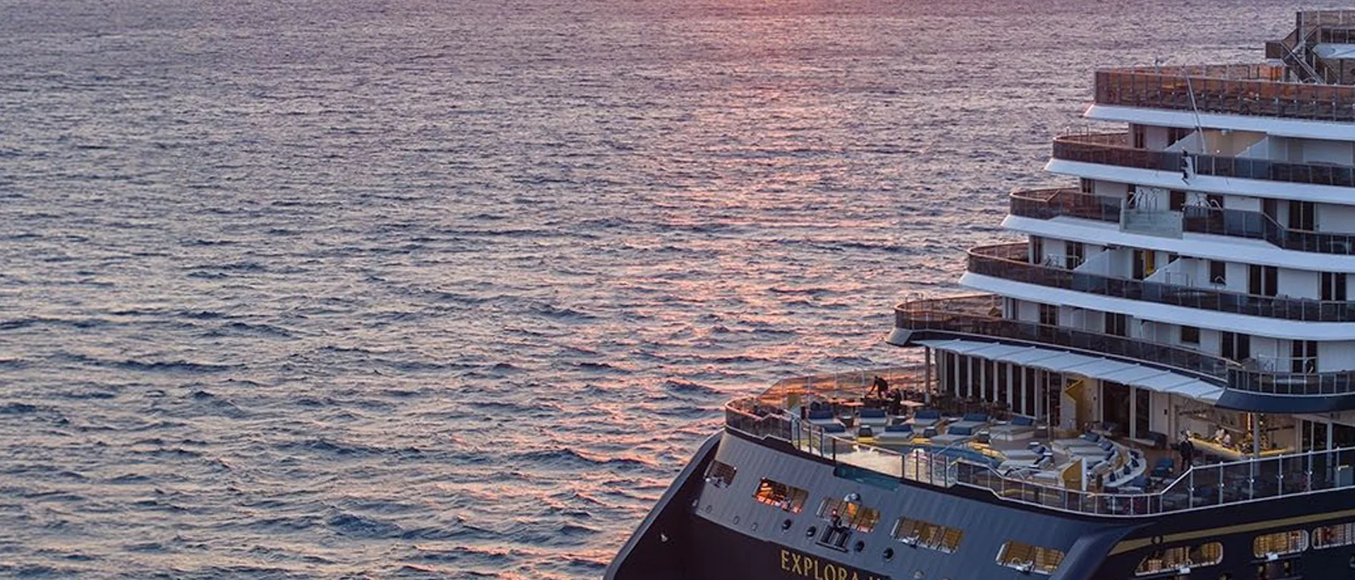Stern end of Explora II at sunset