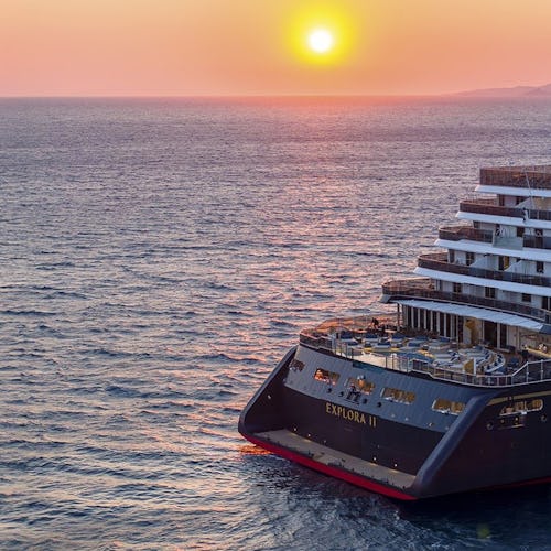 Stern end of Explora II at sunset