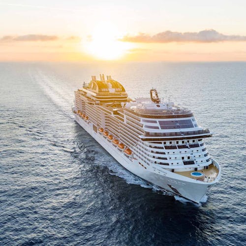 MSC Virtuosa sailing in the sunset