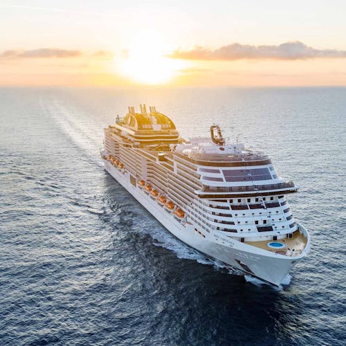 MSC Virtuosa sailing in the sunset