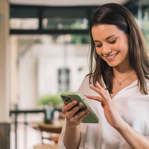 Woman using mobile app