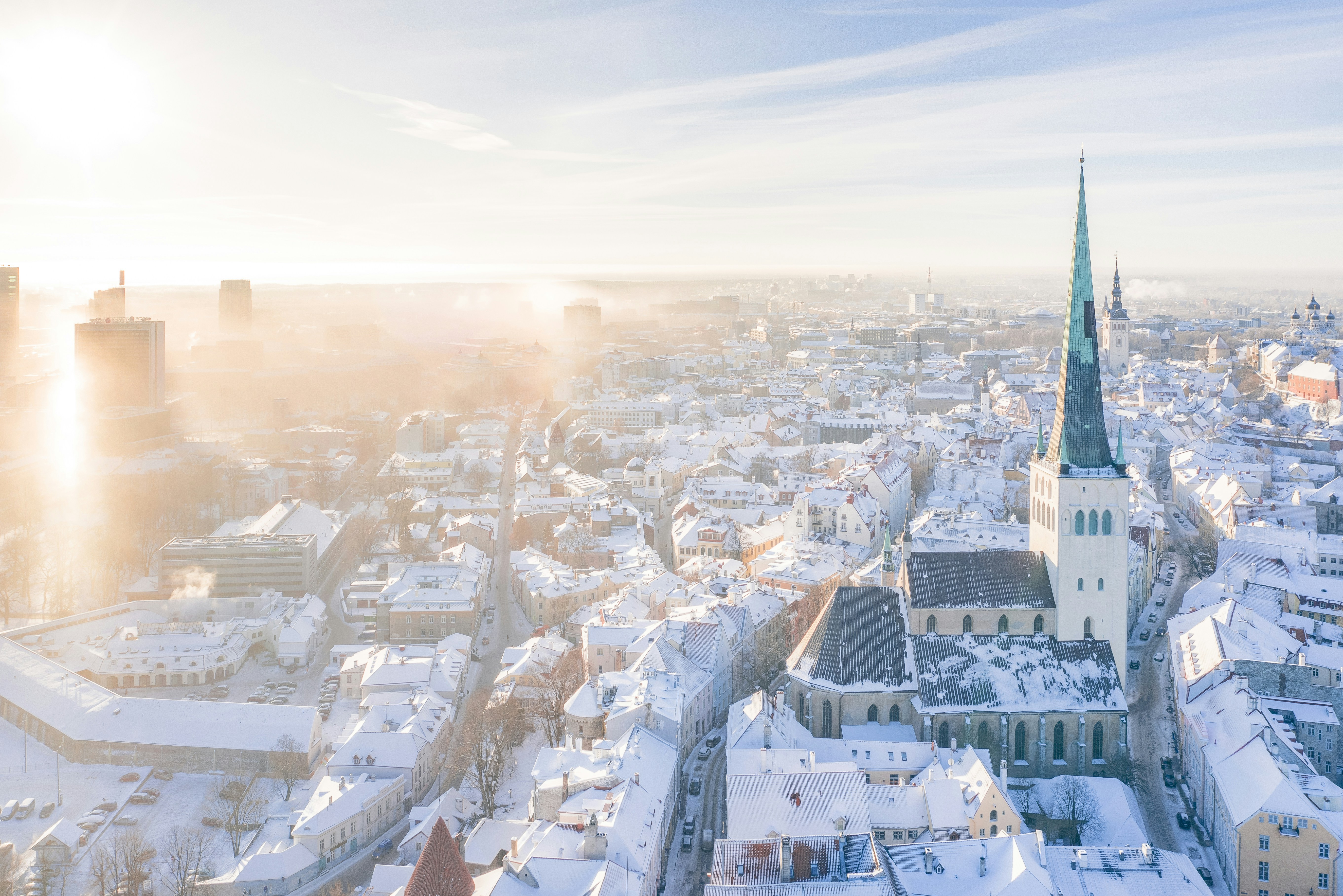 aerial view of talinn in winter