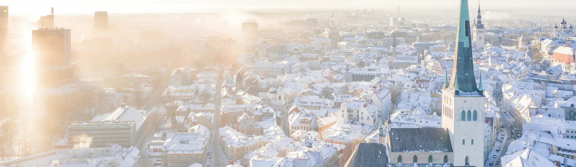 aerial view of talinn in winter