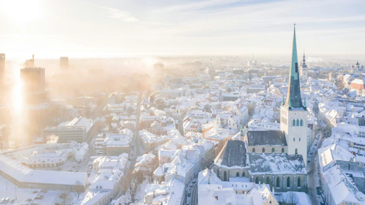 aerial view of talinn in winter